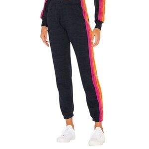Aviator Nation 5 Stripe Sweatpants in Heather Navy Neon